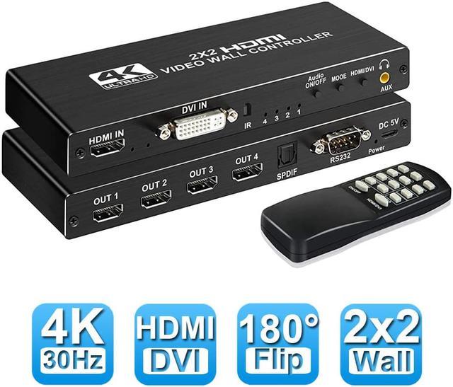 2x2 HDMI Video Wall Controller, 1080P@60Hz HDMI DVI TV Wall Processor, 4K HDMI Video Image Processor, HDMI DVI Input with RS232, 180 Degree Rotate, Support 2x2 1x2 1x3 1x4 2X1 3x1