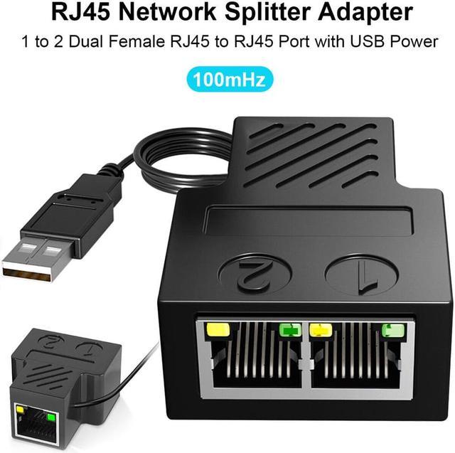 Ethernet Splitter 1 to 2 RJ45 Extender [2 Devices Simultaneous Networking],  Network Switch Converter with 1.2m USB Power Cable, Suitable for CAT  5/6/6E/7, Computer/Router/TV Box 