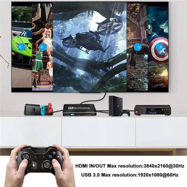 Alt view image 6 of 7 - 4K@30Hz Capture Card Seamless Switch, 4x1 HDMI Video Capture Card to HDMI USB3.0 with with Mic&Audio & HDMI Loop-Out, Capture Card 4K 30fps for Nintendo Switch/Game Console/Phone