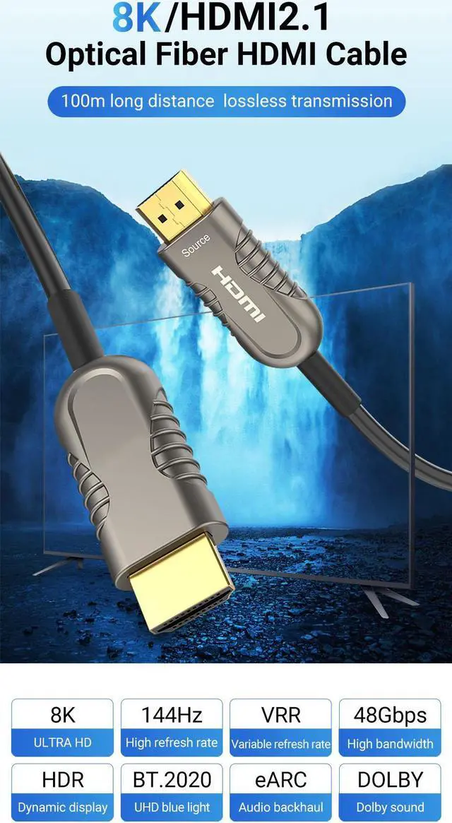 Alt view image 2 of 7 - 8K HDMI Cable Fiber Optic 16ft, 48Gbps Long Ultra High Speed HDMI 2.1 Cable, CL3 Rated in-Wall, 8K 60Hz 4K 120Hz, Dynamic HDR eARC HDCP 2.2&2.3 Compatible for PS5 Desktop Xbox Sony LG C9/B9