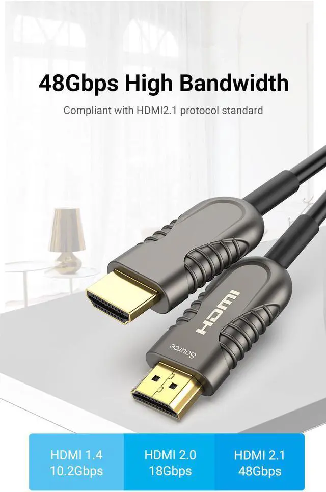 Alt view image 6 of 7 - 8K HDMI Cable Fiber Optic 100ft, 48Gbps Long Ultra High Speed HDMI 2.1 Cable, CL3 Rated in-Wall, 8K 60Hz 4K 120Hz, Dynamic HDR eARC HDCP 2.2&2.3 Compatible for PS5 Desktop Xbox Sony LG C9/B9
