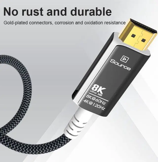 Alt view image 4 of 7 - 8K HDMI 2.1 Fiber Optic Braided Nylon Cable Ultra high Speed 48gbps 4K 120Hz 8K 60Hz Thin Slim Flexible - 33FT (Black+White)