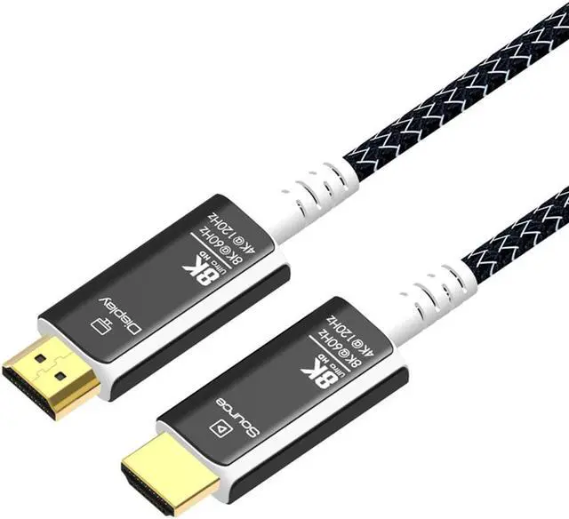 Main image of 8K Fiber Optic HDMI Braided Nylon Cable 65FT, 8K HDMI Cable Ultra high Speed 48Gbps,Support 8K60Hz, 4K120Hz, Dynamic HDR, eARC Compatible PS5 PS4 Xbox Apple TV Sony LG Samsung (Black+White)