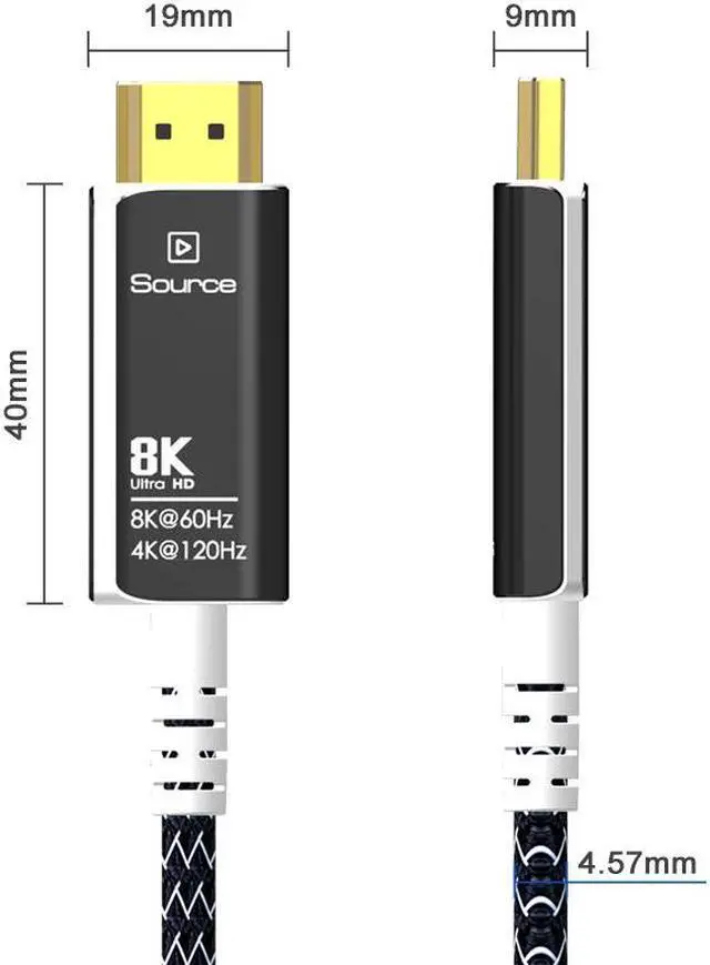 Alt view image 2 of 7 - 8K HDMI 2.1 Fiber Optic Braided Nylon Cable Ultra high Speed 48gbps 4K 120Hz 8K 60Hz Thin Slim Flexible - 164FT (Black+White)