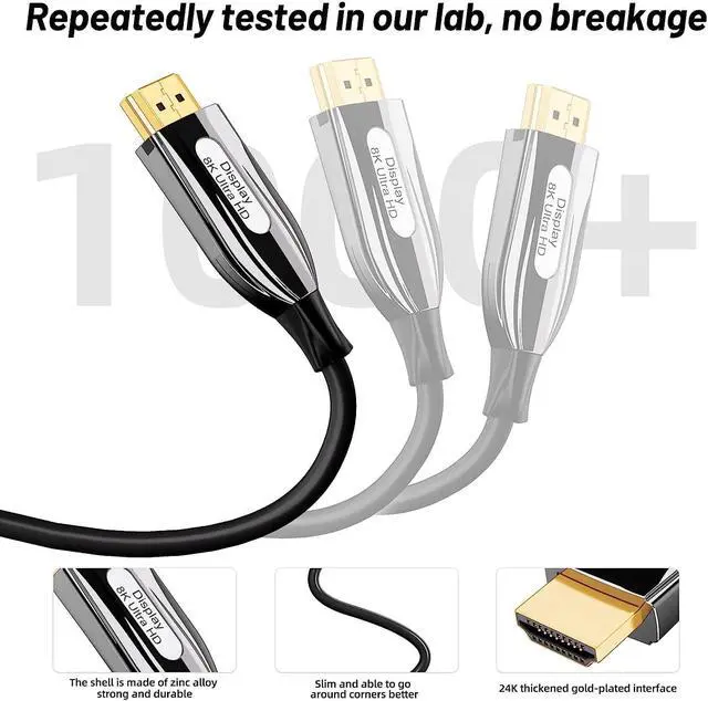 Alt view image 6 of 7 - 8K 4K Fiber Optic HDMI Cable 100FT, 8K HDR High Speed 48Gbps HDMI to HDMI Cord, HDCP 2.2/2.3,ARC,Video 8K UHD 2160p,HD 1080p,3D-for Laptop,Game Monitor,PS3,PS4,Blu-ray,Netflix Projector