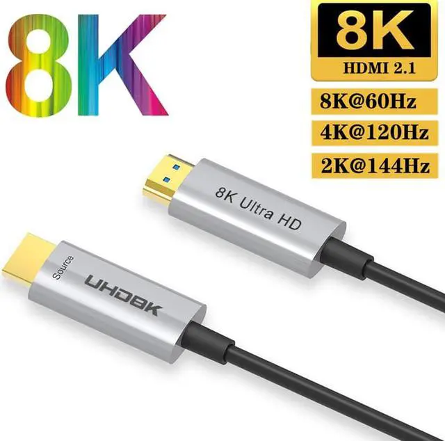 Main image of 8K HDMI Fiber Optic Cable 2.1, 50FT Ultra 48Gbps High Speed HDMI Cable, -4K@120Hz 8K@60Hz, eARC, HDR10, DTS:X, HDCP 2.2 & 2.3, Compatible with PS4/5,Blu-ray, Monitor,PC and More, Silver