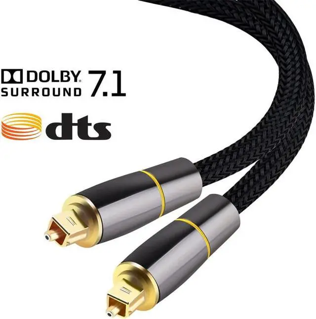 Main image of 3 Feet Optical Audio Cable, Fiber Digital Optical SPDIF Toslink Cable with Metal Connectors for Home Theater, Sound Bar, DVD/CD Player, TV & More, Black&Gold