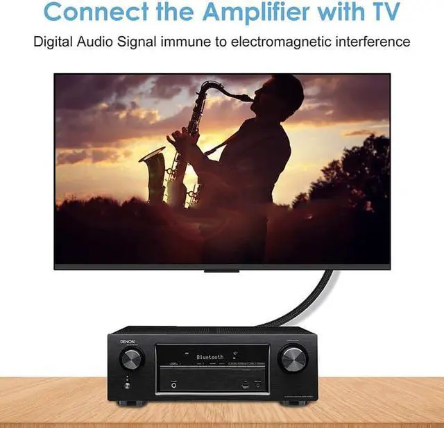 Alt view image 7 of 7 - 16 Feet Optical Audio Cable, Fiber Digital Optical SPDIF Toslink Cable with Metal Connectors for Home Theater, Sound Bar, DVD/CD Player, TV & More, Black&Gold