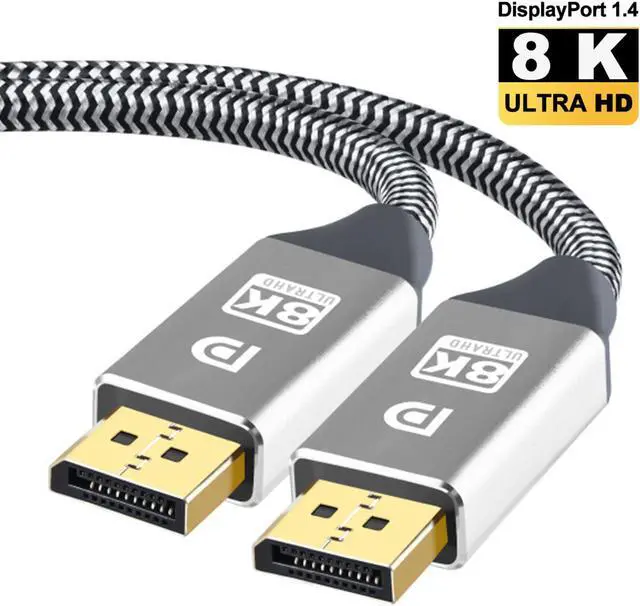 Main image of 8K DisplayPort 1.4 Cable 6.6Feet, DP Cord (8K@60Hz 4K@144Hz 1080P@240Hz 2K 32.4Gbps) HBR3 HDCP HDR,FreeSync G-Sync,Braided Display Port for Laptop/PC/TV/Gaming Monitor, Silver