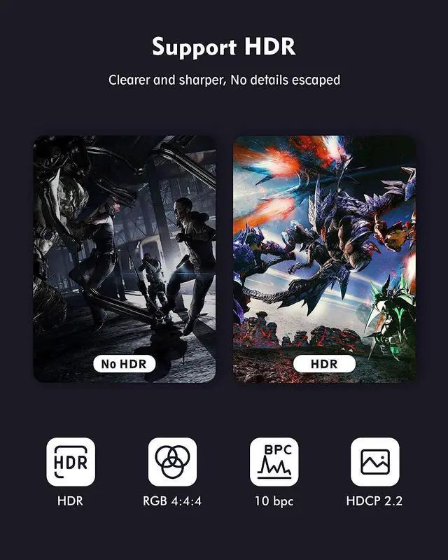 Alt view image 7 of 7 - 8K DisplayPort 1.4 Cable 10Feet, DP Cord (8K@60Hz 4K@144Hz 1080P@240Hz 2K 32.4Gbps) HBR3 HDCP HDR,FreeSync G-Sync,Braided Display Port for Laptop/PC/TV/Gaming Monitor, Silver