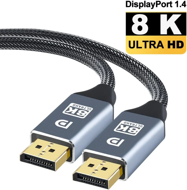 Main image of 8K DisplayPort 1.4 Cable 6.6Feet, DP Cord (8K@60Hz 4K@144Hz 1080P@240Hz 2K 32.4Gbps) HBR3 HDCP HDR,FreeSync G-Sync,Braided Display Port for Laptop/PC/TV/Gaming Monitor, Grey