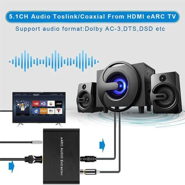 Alt view image 4 of 7 - 192KHz HDMI2.1 Audio Extractor Converter, HDMI to HDMI Audio Splitter and Optical Toslink SPDIF + L/R Stereo HDMI eARC Adapter Converter Support HDR HDCP2.3 3D for PS4/Roku/Bul-Ray