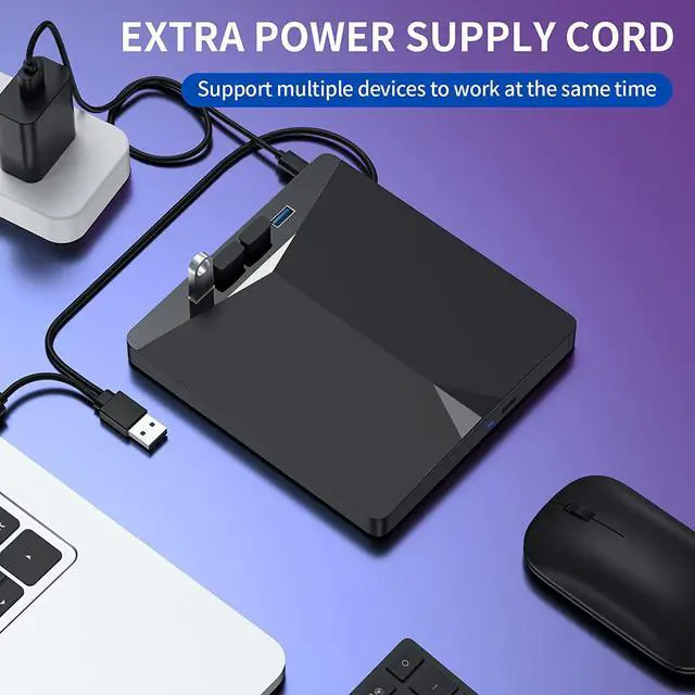 Alt view image 6 of 7 - LUOM External DVD Drive with 4 USB3.0 Ports and TF SD Card Slots, USB 3.0 Portable CD/DVD +/-RW Drive Slim Optical Burner Writer Rewriter, High Speed Data Transfer for Laptop Notebook Desktop PC