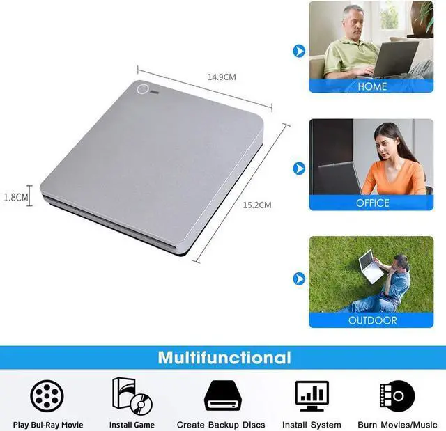 Alt view image 2 of 7 - External Blu-Ray Burner Player Drive with One Touch Pop up, USB3.0/Type-C Dual Port DVD Burner CD DVD Rewriter Burner Writer Support WindowsXP/7/8/10, MacOS, Linux for MacBook, Laptop, Desktop