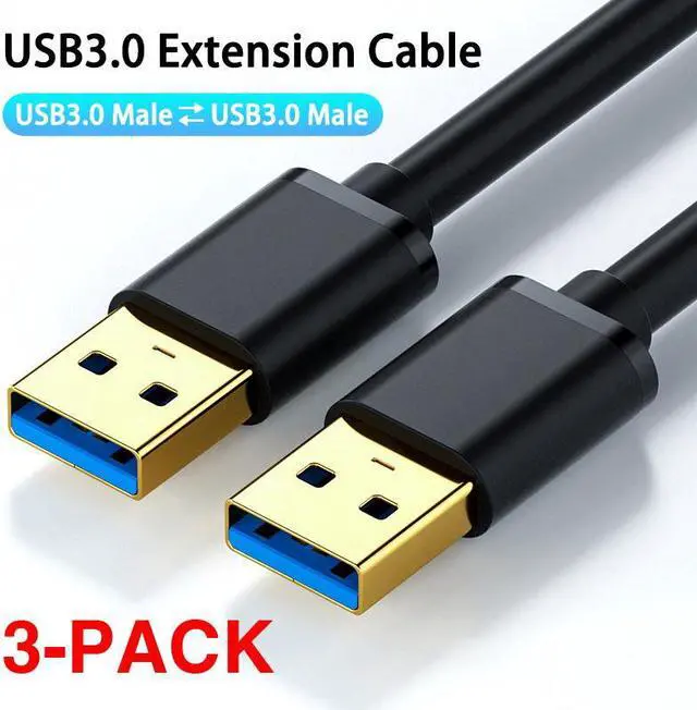 Main image of 3-Pack USB to USB Cable 6.6 Feet, USB 3.0 Male to Male Cord, Type A 5Gbps Data Transfer Cable for Hard Drive, Laptop, DVD Player, USB 3.0 Hub, Monitor, Camera