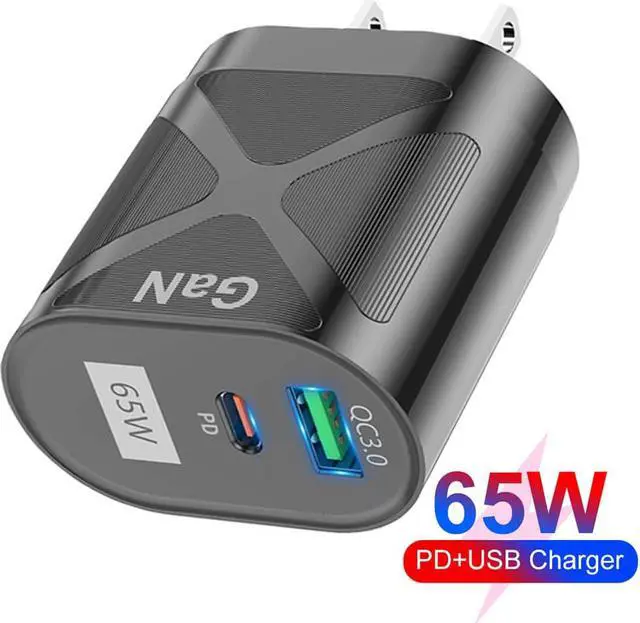 Main image of USB C Charger 65W  Portable Charger USB Type-C Charger Compact GaN Fast Charger USB C Fast Charging Block for MacBook Pro/Air, iPad Pro, iPhone 14 Pro, Galaxy Tab S8, S23, Dell XPS 13- Black