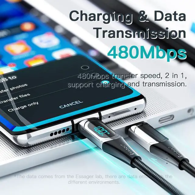 Alt view image 6 of 7 - LUOM 100W USB C to USB C Cable with Display, 5A PD QC 5.0 Type C to Type C Cable Super Fast Charging USB C Cable(3.3ft, Black, 2 Pack)