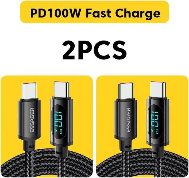Main image of PD 100W USB C to USB C Cable [3.3ft, 2-pack], LUOM 5A Fast Charging USB C Cable with LED Display, Zinc Alloy Nylon Braided Type C Cable for Samsung S21 S20 Note 20 MacBook Pro Google Pixel etc
