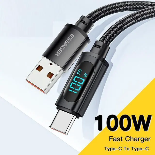 Main image of 100W USB A to USB C Cable with Display, LUOM 7A PD QC 5.0 Type C to Type C Cable Super Fast Charging USB C Cable(6.6ft, Black, 1 Pack)