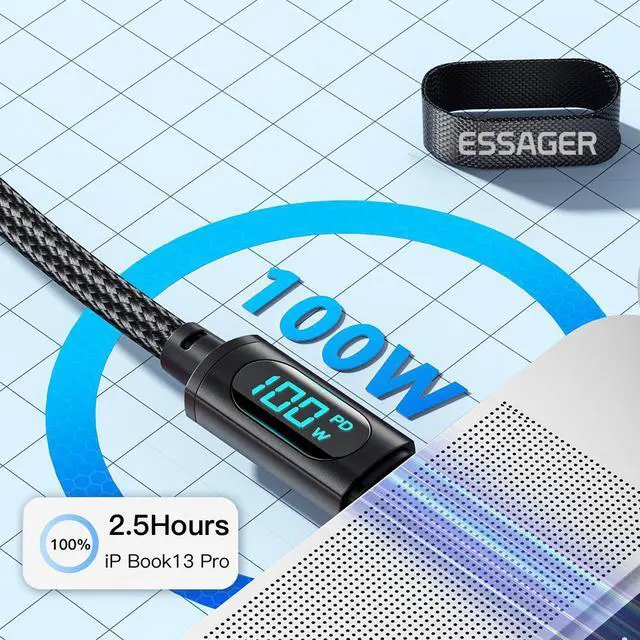 Alt view image 4 of 7 - 100W USB A to USB C Cable with Display, LUOM 7A PD QC 5.0 Type C to Type C Cable Super Fast Charging USB C Cable(6.6ft, Black, 1 Pack)