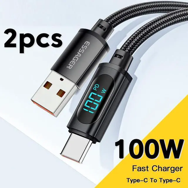 Main image of 100W USB A to USB C Cable with Display, LUOM 7A PD QC 5.0 Type C to Type C Cable Super Fast Charging USB C Cable(3.3ft, Black, 2 Pack)