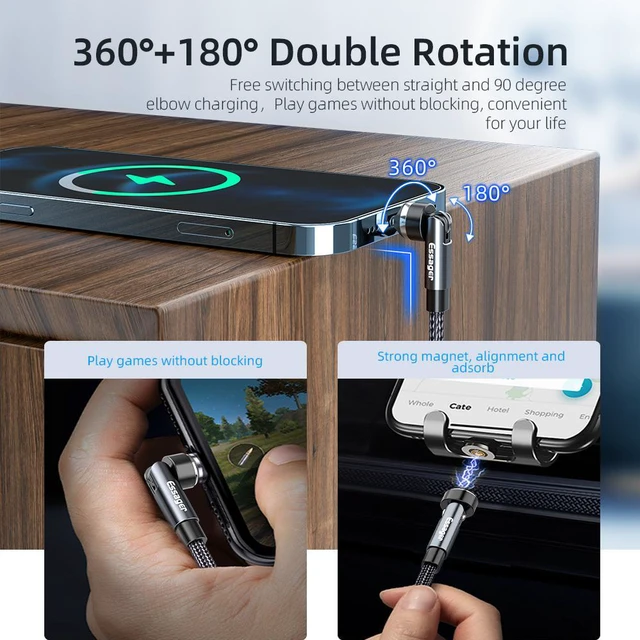 Alt view image 3 of 7 - LUOM USB A to USB C Cable (2-Pack, 6.6ft), 3A USB C Cable with 540 Rotate, Type C Charger Cable Fast Charging for MacBook Pro, iPad Pro Air Mini, Samsung Galaxy S23/22/Z Fold/Z Flip, Pixel