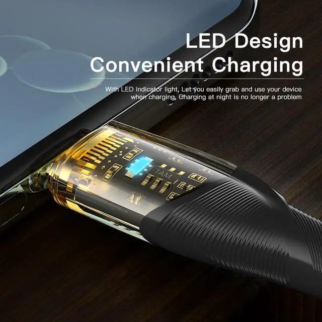 Alt view image 6 of 7 - PD 100W USB C to USB C Cable [3.3ft, 1-pack], LUOM 5A Fast Charging USB C Cable Transparent Shell, Zinc Alloy Nylon Braided Type C Cable for Samsung S21 S20 Note 20 MacBook Pro Google Pixel etc