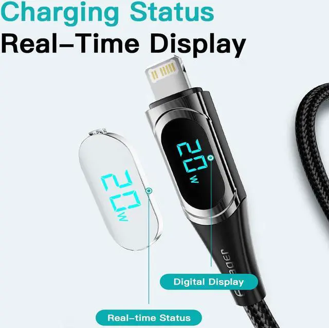 Alt view image 5 of 7 - USB-C to Lightning Cable with LED Display , 3.3 ft (1 m), MFi-Certified, PD Fast Charging Cable for iPhone 14/14 Plus/14 Pro/14 Pro Max, iPhone 13/12 Series, iPhone SE 2022/11/XR/XS Max, 2-Pack
