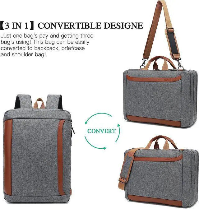 Alt view image 2 of 7 - 3 in 1 Convertible 15.6 - 17.3 Inch Laptop Backpack for Women Men, Work Business Travel Backpack, Teacher Doctor Nurse Computer Bag Purse College Backpack,17.3 Inch, Gray