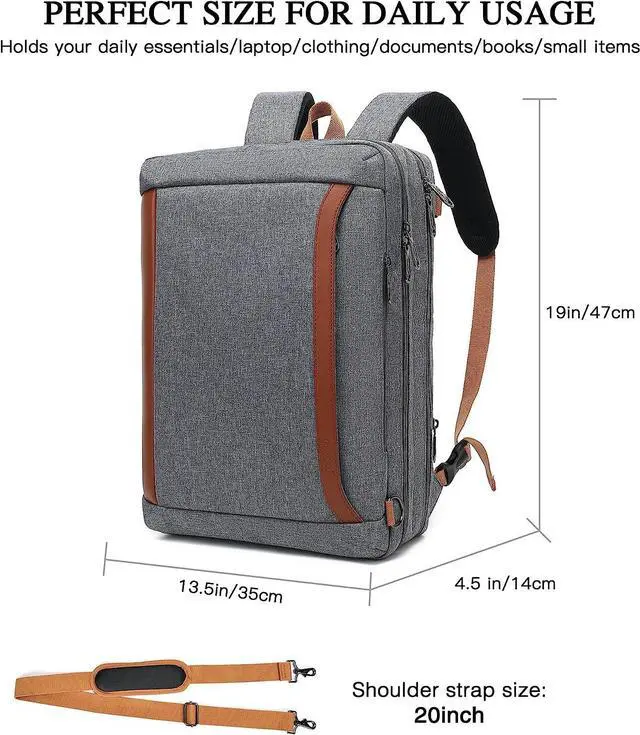 Alt view image 4 of 7 - 3 in 1 Convertible 15.6 - 17.3 Inch Laptop Backpack for Women Men, Work Business Travel Backpack, Teacher Doctor Nurse Computer Bag Purse College Backpack,17.3 Inch, Gray