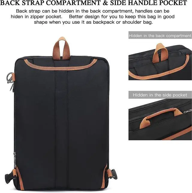 Alt view image 5 of 7 - 3 in 1 Convertible Travel Laptop Backpack, Anti Theft Backpack for Men and Women, Water Resistant Big Business Computer Backpack Bag Fit 17.3 Inch Laptop and Notebook, Black