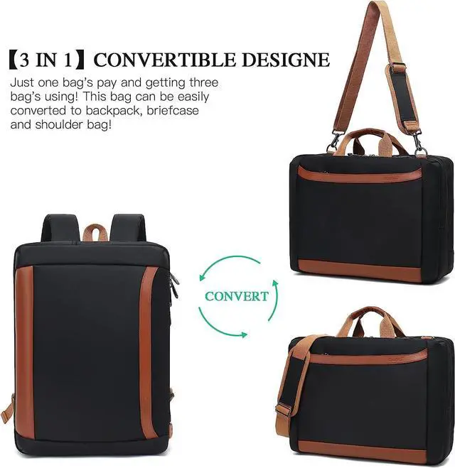 Alt view image 2 of 7 - 3 in 1 Convertible Travel Laptop Backpack, Anti Theft Backpack for Men and Women, Water Resistant Big Business Computer Backpack Bag Fit 17.3 Inch Laptop and Notebook, Black