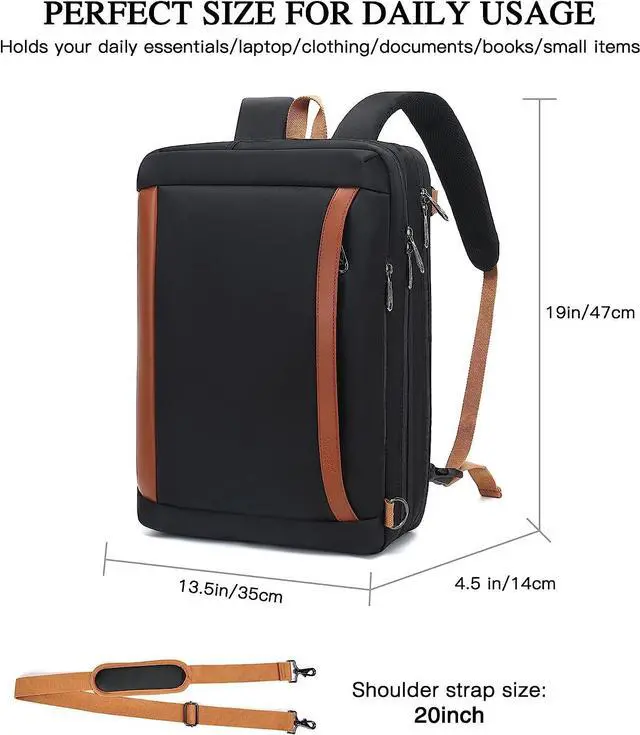 Alt view image 4 of 7 - Convertible Laptop Backpack 17.3 Inch Water Resistant Backpacks Durable College Travel Daypack Anti Theft, Best Gift for Men Women(17.3 Inch, Black)