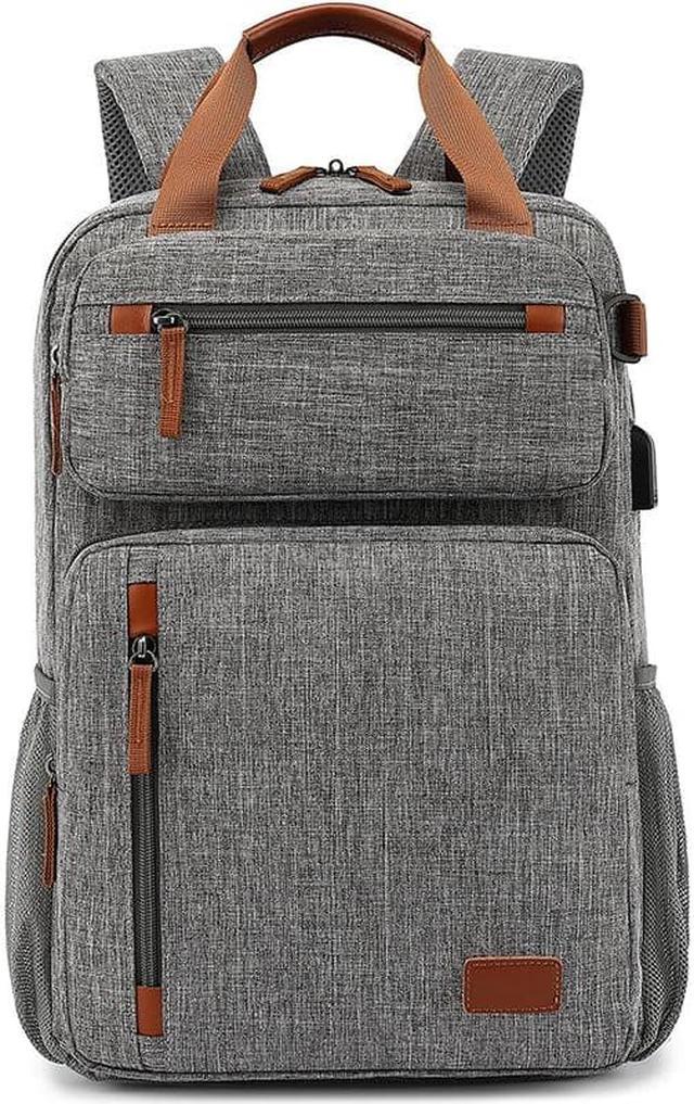 Canvas Laptop Backpack-Anti Theft Bag for Men Women,Rucksack Fits 15.6inch Laptop, Work Travel Bookbag with USB Charging Port and Lock