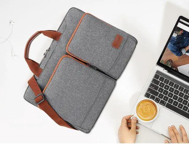 Alt view image 3 of 7 - Laptop Sleeve Shoulder Bag Case 15.6 Inch Computer Carrying Briefcase Compatible withMacBook Pro 15.4, New MacBook Pro 16 M1 Pro/Max, 15-15.6 Inch Microsoft Hp Lenovo Dell Acer Chromebook, Grey
