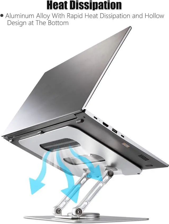 Alt view image 5 of 7 - 360° Rotating Adjustable Laptop Stand,Ergonomic Laptops Elevator for Desk, Metal Computer Riser, Foldable Computer Stand Compatible with 7 to 11 inches Tablets, 10 to 17 Inches Laptops