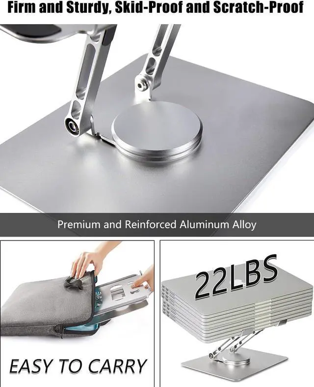 Alt view image 6 of 7 - 360° Rotating Adjustable Laptop Stand,Ergonomic Laptops Elevator for Desk, Metal Computer Riser, Foldable Computer Stand Compatible with 7 to 11 inches Tablets, 10 to 17 Inches Laptops