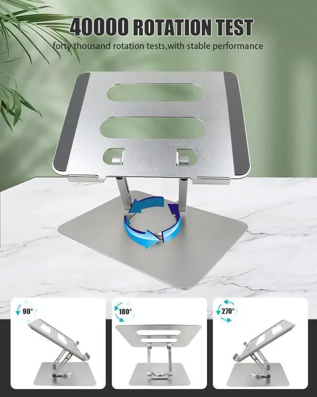 Alt view image 4 of 7 - 360° Rotating Adjustable Laptop Stand,Ergonomic Laptops Elevator for Desk, Metal Computer Riser, Foldable Computer Stand Compatible with 7 to 11 inches Tablets, 10 to 17 Inches Laptops