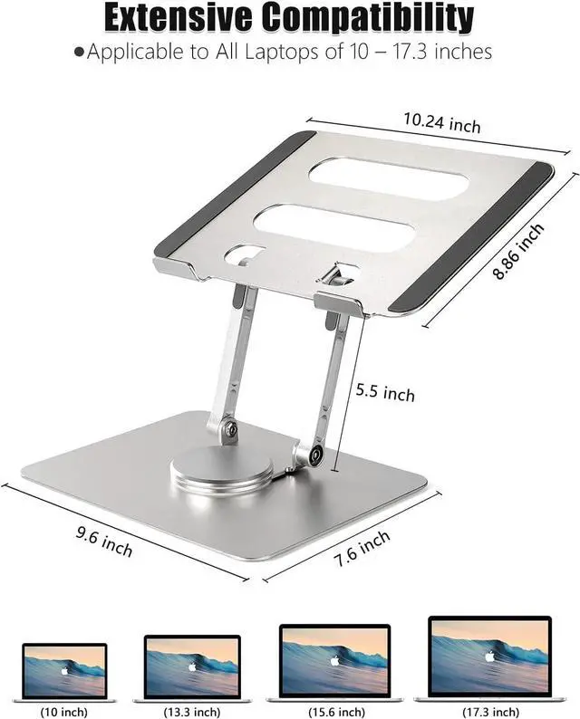 Alt view image 7 of 7 - 360° Rotating Adjustable Laptop Stand,Ergonomic Laptops Elevator for Desk, Metal Computer Riser, Foldable Computer Stand Compatible with 7 to 11 inches Tablets, 10 to 17 Inches Laptops