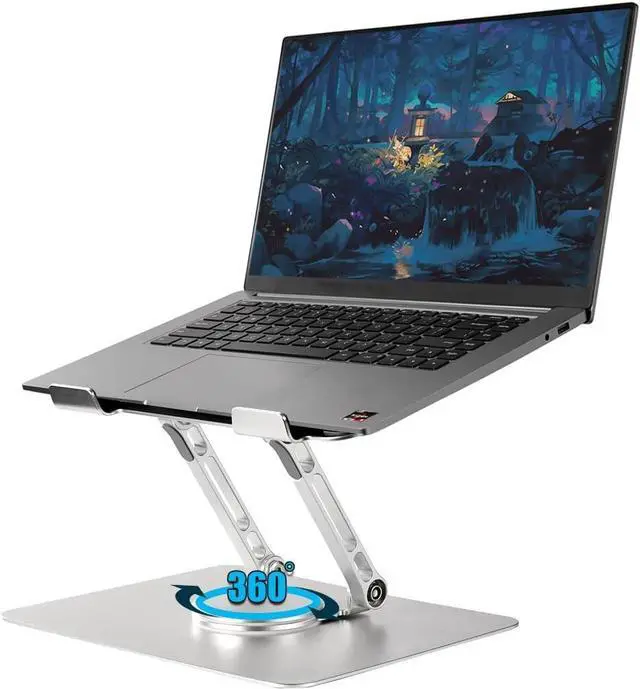 Main image of Adjustable Laptop Stand with 360 Degree Rotating Base, Aluminum Alloy Material Lightweight Sturdy, Fits MacBook Notebook Laptop Compatible with PC, MacBook Air/All 10-16" Laptops - Silver