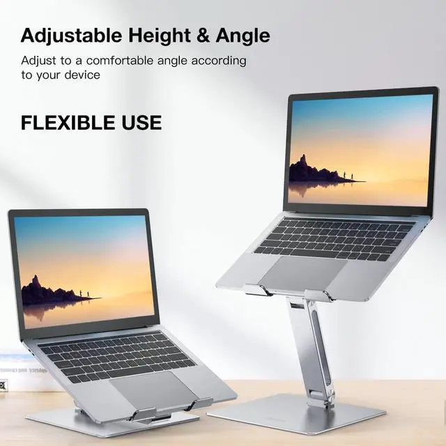 Alt view image 3 of 7 - Laptop Stand 360° Rotating, Swivel Foldable Aluminum Laptop Desk Stand, Adjustable Height Laptop Riser, Ergonomic Computer Monitor Stand, Compatible with PC, MacBook Air/All 10-17.3" Laptops