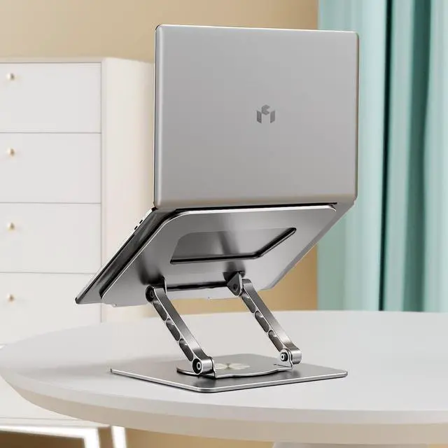 Alt view image 5 of 7 - Foldable 360° Rotating Laptop Stand for Desk Aluminum Folding Swivel Adjustable Height Computer Stand for Laptops up to 17.3 Inches,Silver