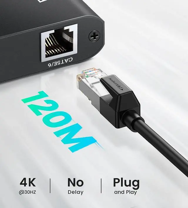 Alt view image 4 of 7 - LUOM HDMI Extender Over Cat5e/6 Ethernet up to 120m(394fts), 4K 30Hz, Lossless Transmission