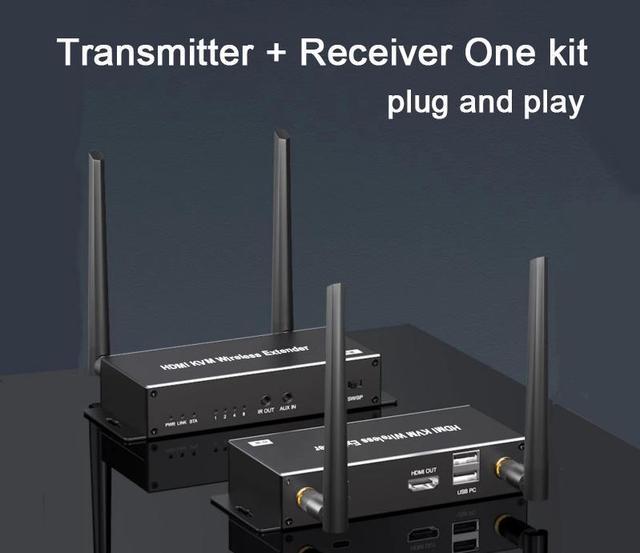 5G Wireless HDMI KVM Extender Kit Up to 656ft (200m) at 1080p@60Hz,  Supports Dual Antenna, Long Range, 5GHz Frequency, HDMI Loopout, IR  Extension, AUX