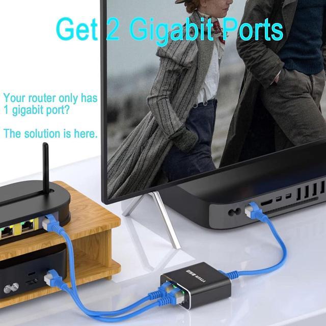 Gigabit Splitter Adapter,RJ45 Ethernet Splitter 1 to 2 Network Adapter(2  Devices Surf Internet Simultaneously) Works for Cat5e/Cat6/Cat7/Cat8  Connector LAN Internet 