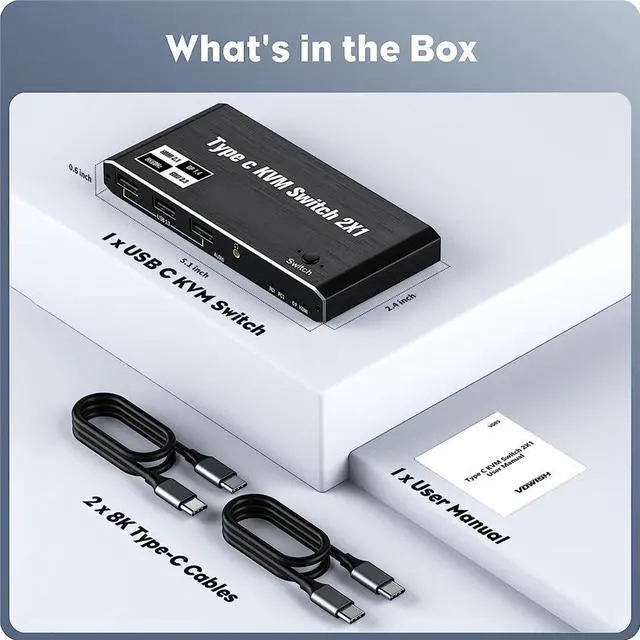 Alt view image 7 of 7 - 8K USB-C KVM Switch  - 8K 60Hz USB-C HDMI/DP KVM Switch 2 Port 100W PD for 2 Computers 1 Monitor and 3.5mm Audio, 3 USB Ports to Share Mouse, Keyboard or Other USB Devices