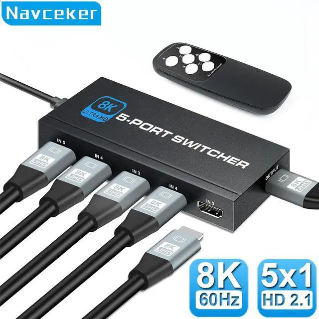 Main image of HDMI 2.1 Switcher 5 in 1 out 8K/60Hz HDMI Splitter for XBOX 360 PS4 Smart Box 5 in 1 out HDMI 2.1 Switch Adapter Supports Ultra HD Dolby Vision, 48Gbps, HDR10, HDCP 2.3 & 3D - OZ8Q5