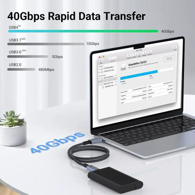 Alt view image 4 of 7 - USB 4.0 240W Fast Charging 40Gbps Data Type-C Cable - Thunderbolt 3/4 Compatible, 8K@60Hz Video, Durable Sleeved Jacket - for All USB-C Devices, Hub, eGPU, Gaming PC (1.64ft/0.5m)