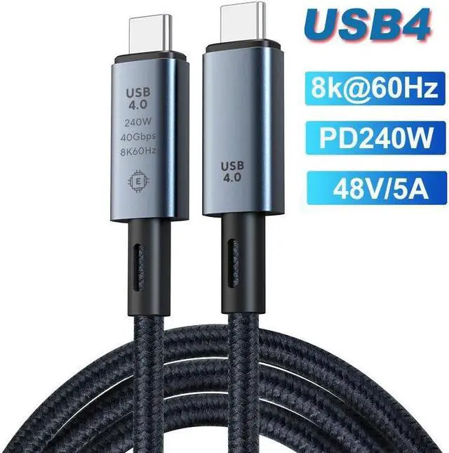 Main image of USB 4.0 240W Fast Charging 40Gbps Data Type-C Cable - Thunderbolt 3/4 Compatible, 8K@60Hz Video, Durable Sleeved Jacket - for All USB-C Devices, Hub, eGPU, Gaming PC (4ft/1.5m)