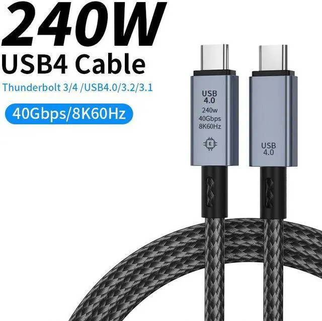 Main image of USB 4 Cable - Thunderbolt 4 Cable M/M Compatible with Thunderbolt 3/4 Cable 240W 40Gpbs USB Fast PD Cable E-Mark 40Gbps 8K@60Hz for MacBook Apple Studio Display and More (4 Feet)